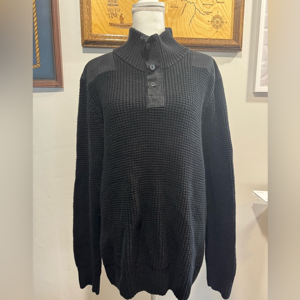 Buffalo David Bitton mens 1/4 snap zip military L sweater elbow patch 100 Cotton